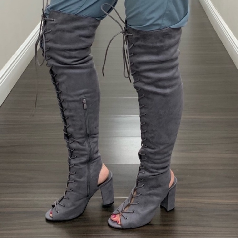 Brand New Sexy Grey Boutique Lace Up Heeled Boots - Picture 5 of 6